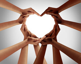 Supportive coaching icon—multiple hands forming a heart, symbolizing meaningful change and personal growth.